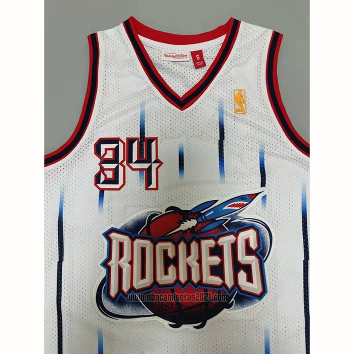 Camiseta Houston Rockets Hakeem Olajuwon #34 Mitchell & Ness 1996-97 Blanco